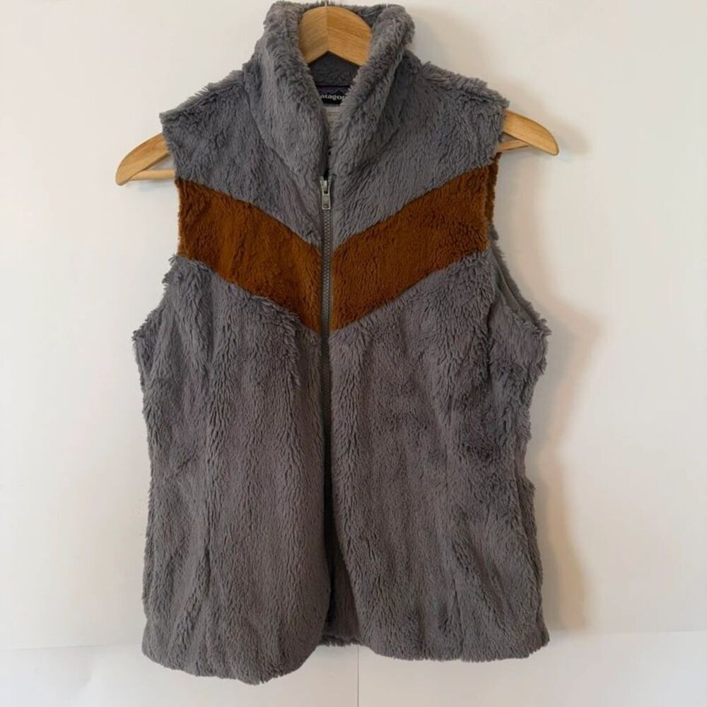Patagonia Pelage Vest Women’s Medium Gray Brown Chevron High Pile Fleece Vest